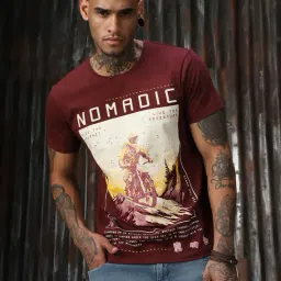 High Star Maroon Cotton Print T-Shirts-image-22