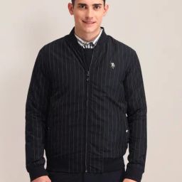 U.S. Polo Assn. Blue Regular Fit Striped Bomber Jacket-image-3