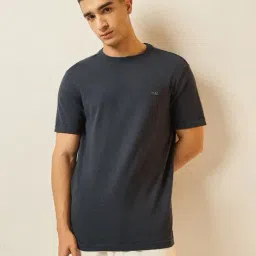 The Bear House Grey Regular Fit Solid T-Shirt-image-3