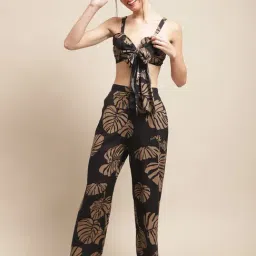 Claura Black Printed Crop Top Pyjama Beachwear Set-image-66