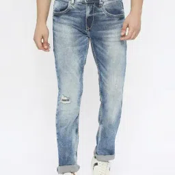 Spykar Mid Blue Cotton Regular Fit Distressed Jeans-picture-17