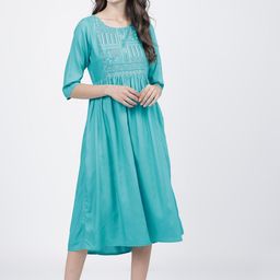 Vishudh Turquoise Blue & White A-Line Midi Dress-picture-24