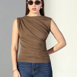 SHOWOFFFF Olive Cotton Regular Fit Top-image-16