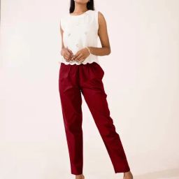 Go Colors! Maroon Cotton Mid Rise Pants-image-74