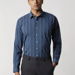Van Heusen Blue Slim Fit Checks Shirt-image-99