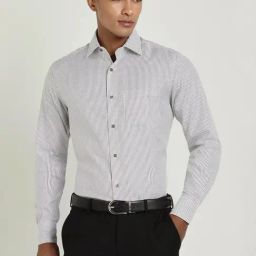 Allen Solly Grey Cotton Regular Fit Striped Shirt-image-6