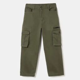 Blue Giraffe Boys Olive Cotton Solid Trouser-picture-12