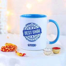 FNP White & Blue Ceramic Best Bhai Mug (325ml)-26