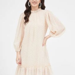 Kibo Beige Crepe Self Mini Dress-image-6