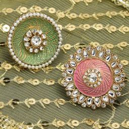 Zaveri Pearls Green Pink Combo of 2 Meenakari Ethnic Adjustable Finger Ring-ZPFK10369-0