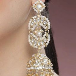 Karatcart Gold-Plated Kundan Jhumki Earrings for Women image 2