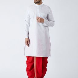 SOJANYA Men White & Red Solid Kurta with Dhoti Pants-11