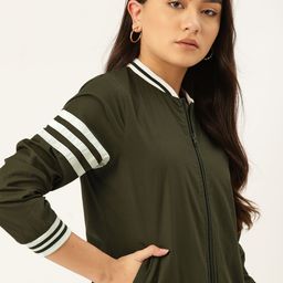 DressBerry Women Olive Green Bomber Jacket-image-20