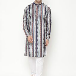 Hangup Men Navy Blue Striped Kurta with Pyjamas-picture-44
