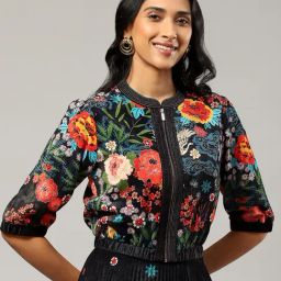 Label Ritu Kumar Black Floral Print Jacket-image-60