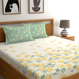 Dreamscape Beige Cotton Floral Bed Sheets Sets-picture-16