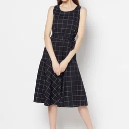 Purple State Blue Checked Midi Dress-image-85