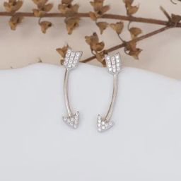 925 Silver AAA Grade American Diamond Arrow Ear Climber Earrings for Women & Girls-image-19