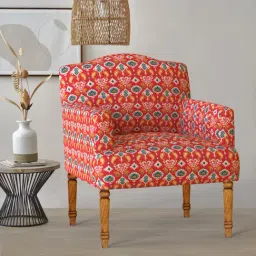 Chumbak Nawaab Ikat Red Wood Arm Chair-26