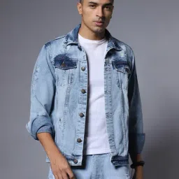 High Star Light Blue Relaxed Fit Shirt Collar Denim Jacket-picture-10