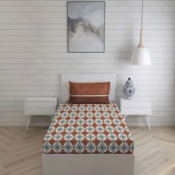 Layers Turin Brown & Grey Cotton 104 TC Single Size Bed Sheet with Pillow Cover-image-40