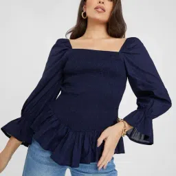 Styli Navy Cotton Self Pattern Top-image-62