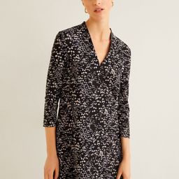 MANGO Women Black & Off-White Printed A-Line Dress-22