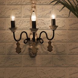 Fos Lighting White & Black Chic French Country 3 Light Rustic Wallchiere-image-91