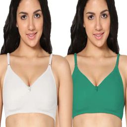 IN CARE White & Green Cotton T-Shirt Bras - Pack Of 2-image-58