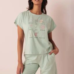 La Vie En Rose Green Cotton Printed T-Shirt-image-95