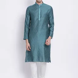 Sanwara Men Green & White Self Design Kurta with Pyjamas-picture-12