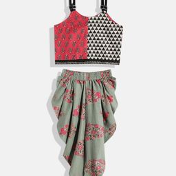 Twisha Girls Pink & Green Printed Top with Dhoti Pants-picture-1