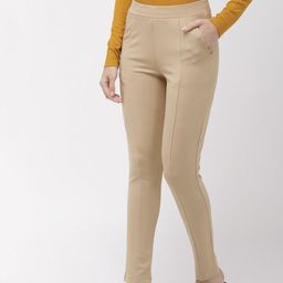 Go Colors Women Beige Solid Skinny Fit Treggings-image-62