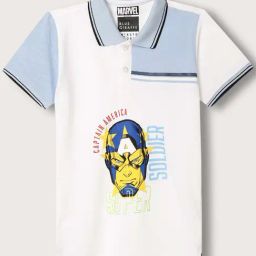 Blue Giraffe Kids Multicolor Cotton Printed Captain America Shield Polo T-Shirt-image-50