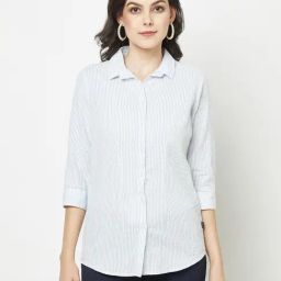 Crimsoune Club Sky Blue Cotton Striped Shirt-image-64