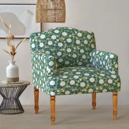 Chumbak Nawaab Spring Marigold Floral Green Wood Arm Chair-40
