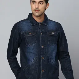 High Star Dark Blue Relaxed Fit Shirt Collar Denim Jacket-image-24