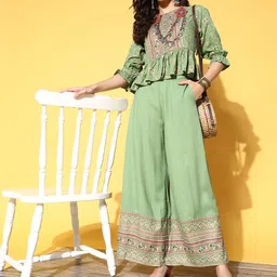 Juniper Women Green Printed Top with Palazzos-image-38