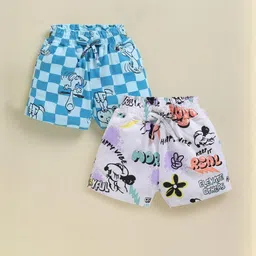 Biskid Girls Set Of 2 Blue & White Cotton Printed Shorts-picture-4