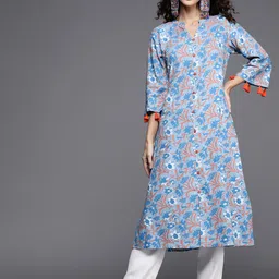 Libas Women Blue Floral Printed Flared Sleeves Kurta-image-20