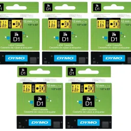 DYMO 12.7 mm (1/2 Inch) x 23 Ft, Black on Yellow D1 Tape Cartridge for Label Makers, 45018 (Pack of 5)-picture-4