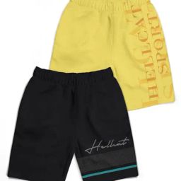 HELLCAT Kids Black & Yellow Printed Shorts (Pack Of 2)-11