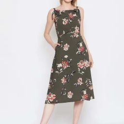 PURYS Green Printed A-Line Dress-image-61