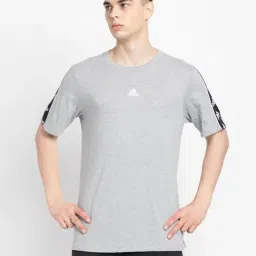 adidas Grey Melange Regular Fit Logo Print Cotton Sports T-Shirt-image-36