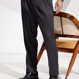encore by INVICTUS Men Self Design Textured Pleated Formal Trousers-image-91