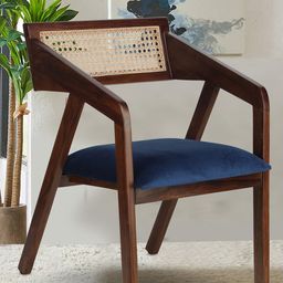 GLOBALLY INDIAN Navy Blue And Brown Cane-Back Accent Wooden Lounge Chair-22