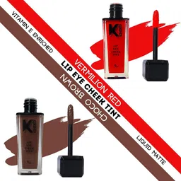 KINDED Set of 2 Lip Eye Cheek Tint with Vitamin E - Vermilion Red 03 & Choco Brown 07-19