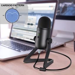 FIFINE K678 Unidirectional USB Podcast Microphone for Recording Streaming on PC and Mac, Condenser Computer Gaming Mic for PS4 with Headphone (Black) image 2