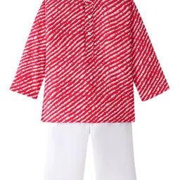 JAV CREATIONS Boys Leheriya Printed Band Collar Pure Cotton Straight Kurta With Trouser-image-86