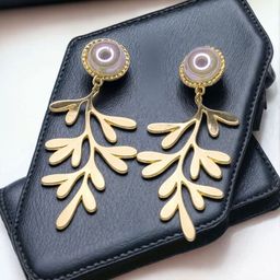 VATIYAANA Jewels Gold Plated Leaf Shaped Drop Earrings-image-10